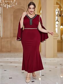 Đầm Plus Size màu trơn Thanh lịch - Màu Đỏ Sâu - Xem 4