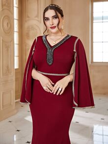 Đầm Plus Size màu trơn Thanh lịch - Màu Đỏ Sâu - Xem 6