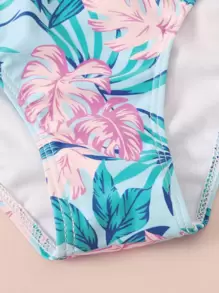 Tween Girl 3 gói Bikini in hình lá & kimono đi biển mùa hè - Nhiều màu - Xem 4
