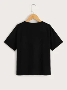 SHEIN Tween Boys' Reflective Smiling Face Printed Short Sleeve T-Shirt Cool Daily Wear For Summer - Black - View 2