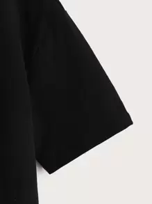 SHEIN Niños Camiseta de hombros caídos reflectante cara de dibujos animados patrón - Negro - Ver 5