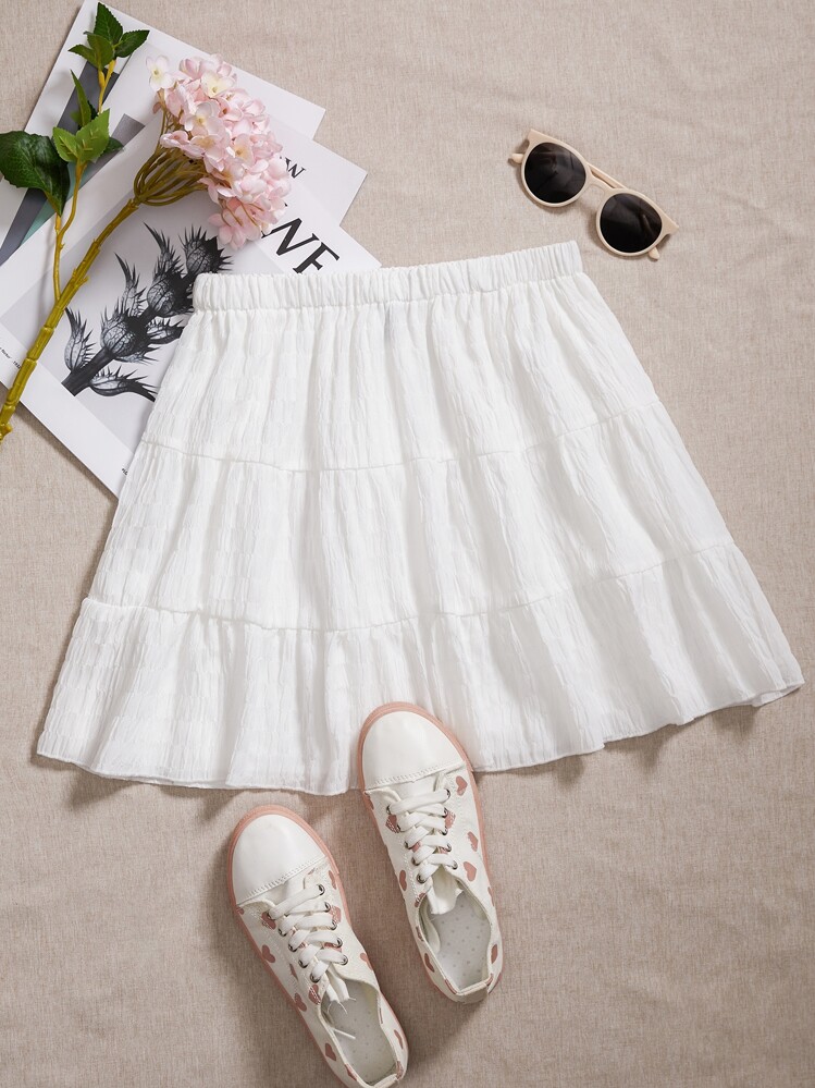 SHEIN Qutie Falda con textura de cintura elástica bajo con fruncido - Blanco - Añade 1