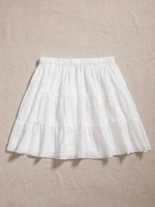 SHEIN Qutie Textured Elastic Waist Ruffle Hem Skirt - White - View 2