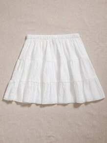 SHEIN Qutie Textured Elastic Waist Ruffle Hem Skirt - White - View 3