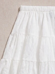 SHEIN Qutie Textured Elastic Waist Ruffle Hem Skirt - White - View 4