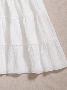 SHEIN Qutie Textured Elastic Waist Ruffle Hem Skirt - White - View 5