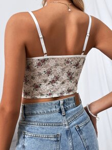 SHEIN Unity Stereo Flower Bustier Crop Lace Cami Top - Beige - View 2