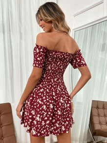 Đầm viền lá sen Dải chun Họa tiết hoa Boho - Nhiều màu - Xem 2