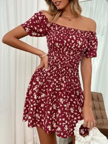 Đầm viền lá sen Dải chun Họa tiết hoa Boho - Nhiều màu - Xem 3