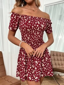 Đầm viền lá sen Dải chun Họa tiết hoa Boho - Nhiều màu - Xem 4