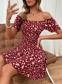 Đầm viền lá sen Dải chun Họa tiết hoa Boho - Nhiều màu - Xem 5