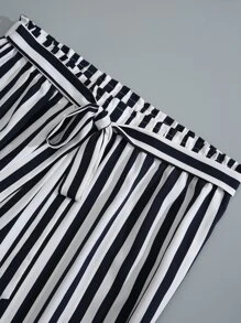 SHEIN Unity Top de hombros descubiertos & de rayas con cinturón Pantalones - Azul y blanco - Ver 5