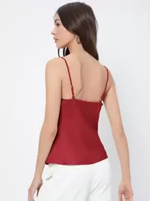 BizChic Women's Sleeveless Satin Camisole Top, Romantic Elegant Solid Color Casual Business Commuter Wear, Suitable For Office, Daily, Autumn - Burgundy - View 2
