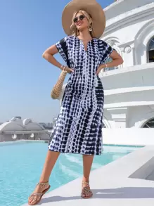 SHEIN VCAY Vestido túnico de cuello notch con estampado geométrico - Multicolor - Ver 1