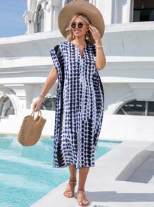 SHEIN VCAY Vestido túnico de cuello notch con estampado geométrico - Multicolor - Ver 3