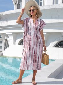SHEIN VCAY Vestido con estampado de tie dye de muslo con abertura - Multicolor - Ver 1