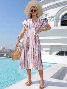 SHEIN VCAY Vestido con estampado de tie dye de muslo con abertura - Multicolor - Ver 5