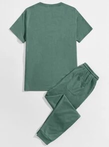 Manfinity NXTstreet Men Cotton Letter Graphic Tee & Drawstring Waist Sweatpants - Mint Green - View 2