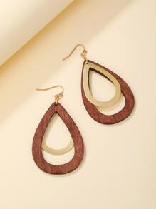 Pendientes de madera con forma de gota de agua de doble capa, 1 par, adecuados para el uso diario de las mujeres - Multicolor - Ver 2