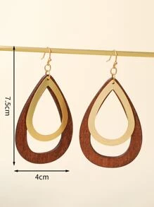 Pendientes de madera con forma de gota de agua de doble capa, 1 par, adecuados para el uso diario de las mujeres - Multicolor - Ver 3