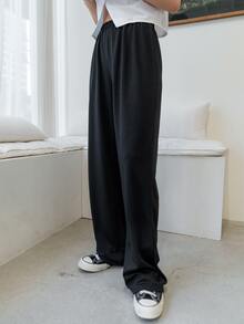 DAZY Solid Elastic Waist Trousers - Black - View 2