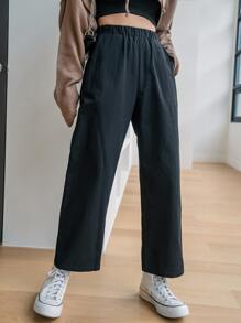 DAZY Elastic Waist Hidden Pocket Trousers - Black - View 6