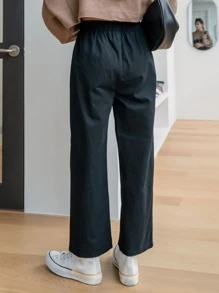 DAZY Elastic Waist Hidden Pocket Trousers - Black - View 2