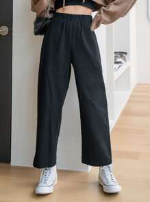 DAZY Elastic Waist Hidden Pocket Trousers - Black - View 3