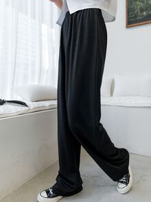 DAZY Solid Elastic Waist Trousers - Black - View 6
