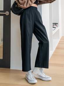 DAZY Elastic Waist Hidden Pocket Trousers - Black - View 4