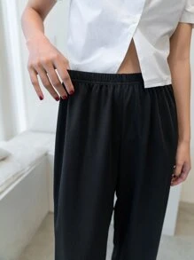 DAZY Solid Elastic Waist Trousers - Black - View 7