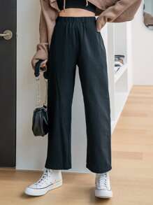 DAZY Elastic Waist Hidden Pocket Trousers - Black - View 5