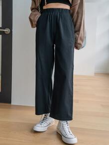 DAZY Elastic Waist Hidden Pocket Trousers - Black - View 1