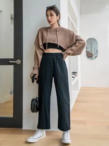 DAZY Elastic Waist Hidden Pocket Trousers - Black - View 7