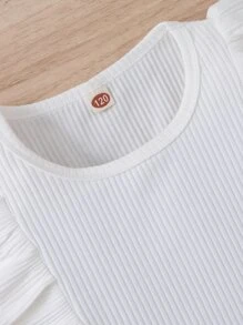 SHEIN Tween Girl Ruffle Trim Top & Belted Skirt - Multicolor - View 3