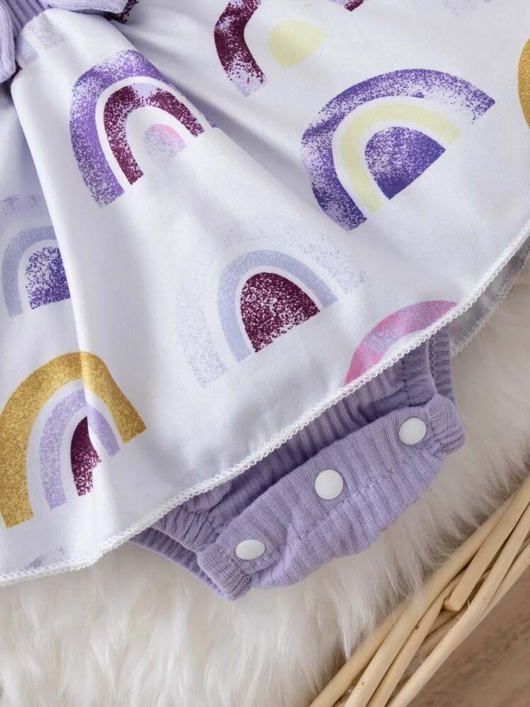 Bebé con estampado de arcoíris ribete con fruncido con lazo delantero Body & Diadema - Multicolor - Añade 4