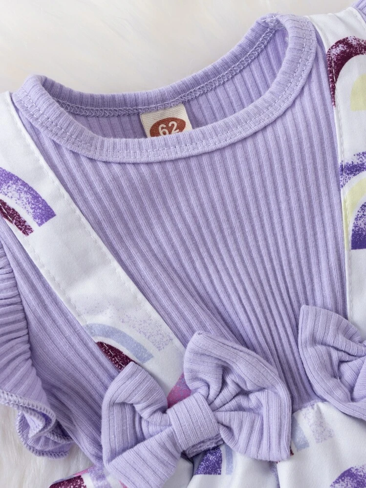 Bebé con estampado de arcoíris ribete con fruncido con lazo delantero Body & Diadema - Multicolor - Añade 5