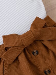 SHEIN Tween Girl Ruffle Trim Top & Belted Skirt - Multicolor - View 6