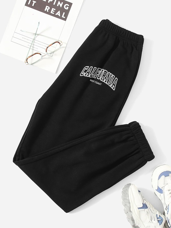 Muchica Pantalones deportivos con estampado de letra de cintura elástica
