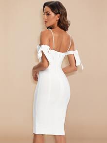 Backless Butterfly Sleeve Cami Dress With Pearls - White - View 2