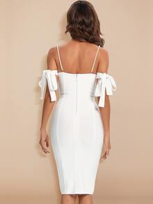 Backless Butterfly Sleeve Cami Dress With Pearls - White - View 4