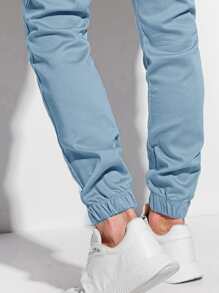 Manfinity Homme Men Drawstring Waist Slant Pocket Pants - Dusty Blue - View 4