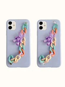 帶熊裝飾手繩素色手機殼 - 紫色 - 查看 2