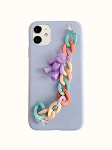 帶熊裝飾手繩素色手機殼 - 紫色 - 查看 1