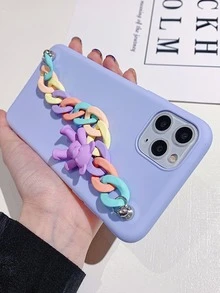 帶熊裝飾手繩素色手機殼 - 紫色 - 查看 5