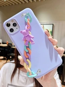 帶熊裝飾手繩素色手機殼 - 紫色 - 查看 3