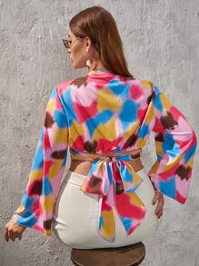 大碼紮染圍裹後打結短款襯衫 - 彩色 - 查看 2