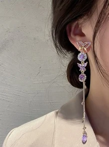 1對水鑽吊墜鏈條耳墜 - 紫色 - 查看 1