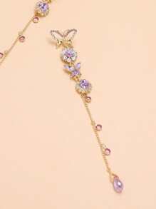 1對水鑽吊墜鏈條耳墜 - 紫色 - 查看 2