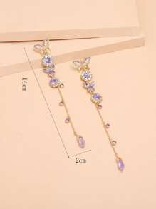 1對水鑽吊墜鏈條耳墜 - 紫色 - 查看 3
